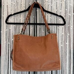 AMERICAN LEATHER CO. Lenox Triple Entry Satchel in Brandy Brown Genuine Leather